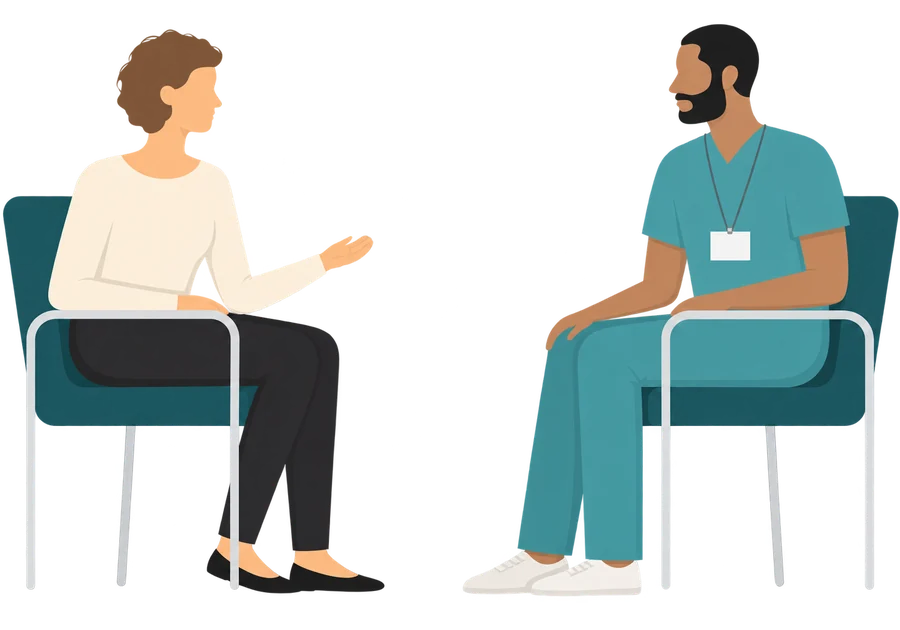 Illustration of an Augnito Omni-supported clinician and patient consultation