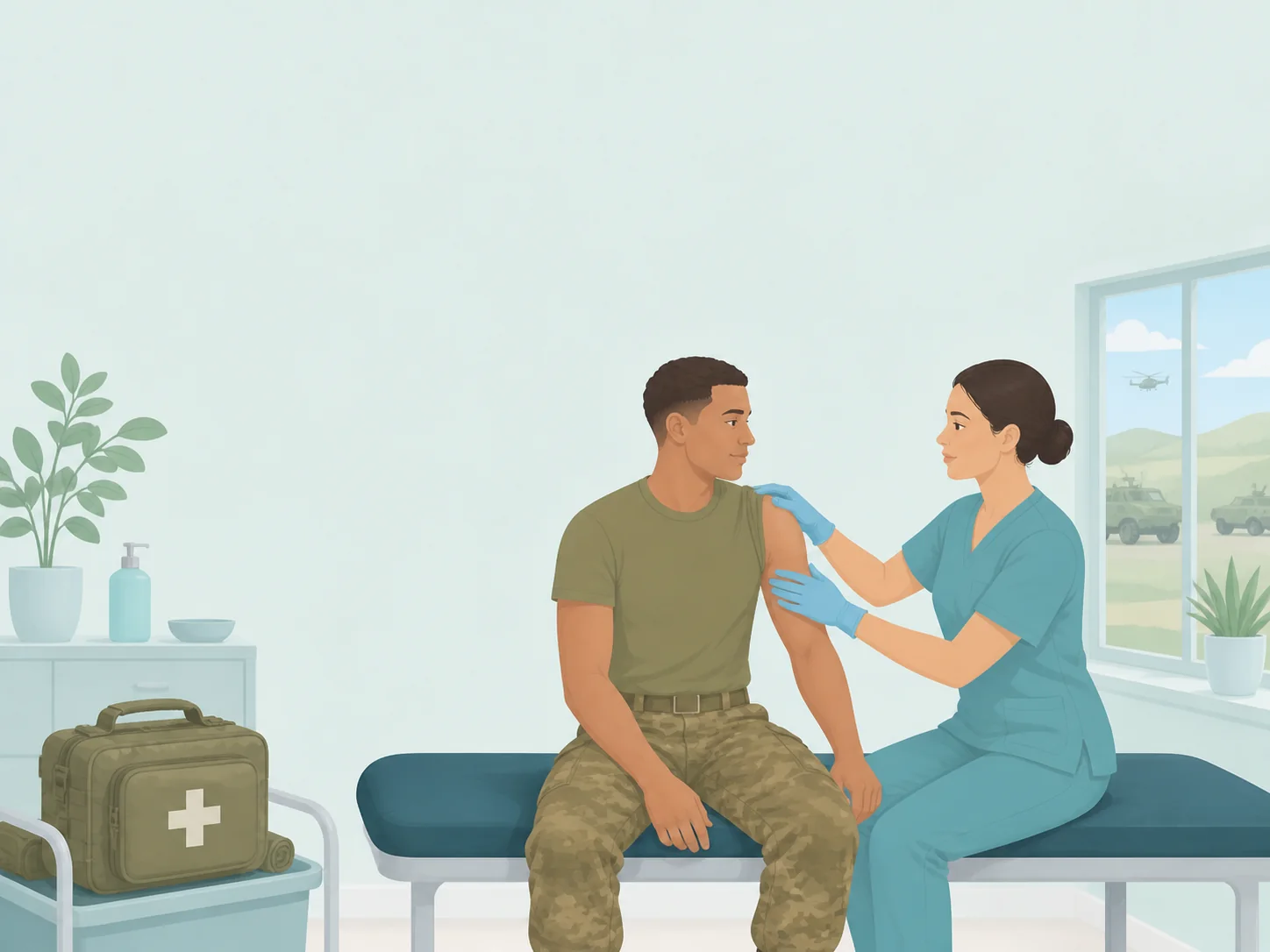 Illustration of a military healthcare care setting