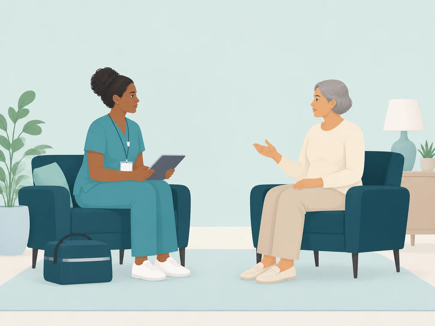 Illustration of a community and home-based care care setting