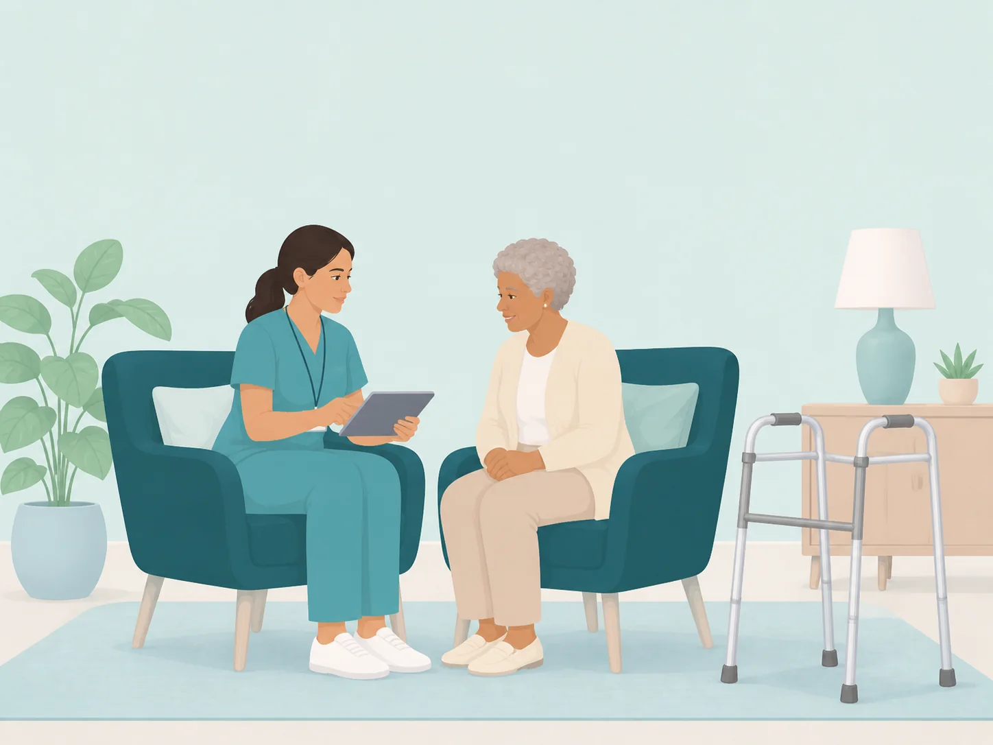 Illustration of a residential and care-home consultations care setting